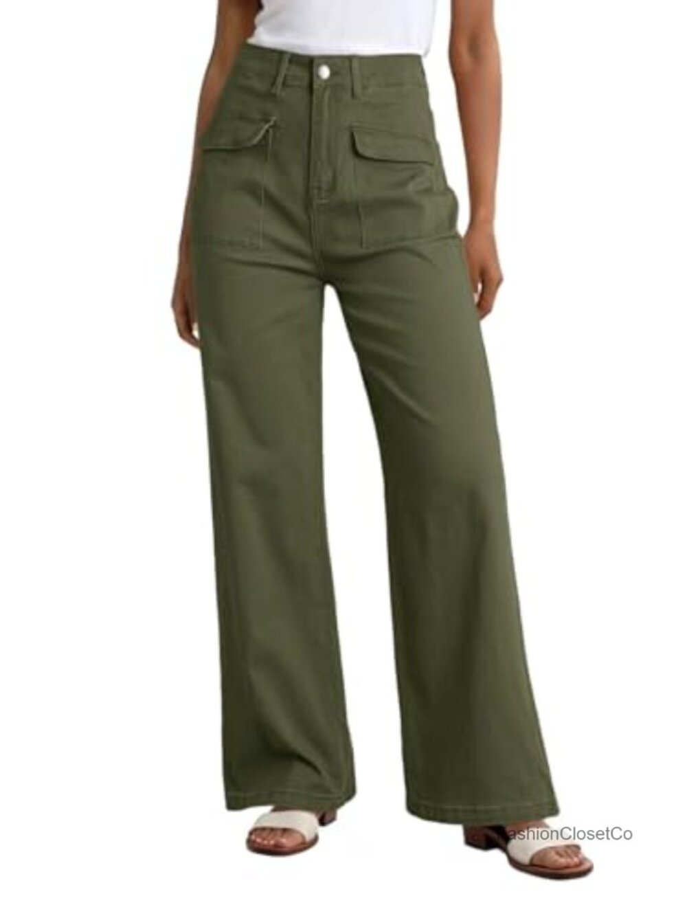 Wide Leg Cargo Pants High Waist Stretchable Cotton